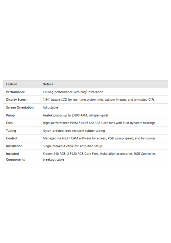 NZXT Kraken 240 RGB CPU Liquid Cooler Black - Image 5