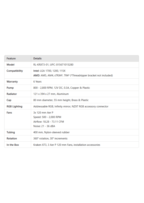 NZXT Kraken X73 360mm RGB CPU Liquid Cooler - Image 5