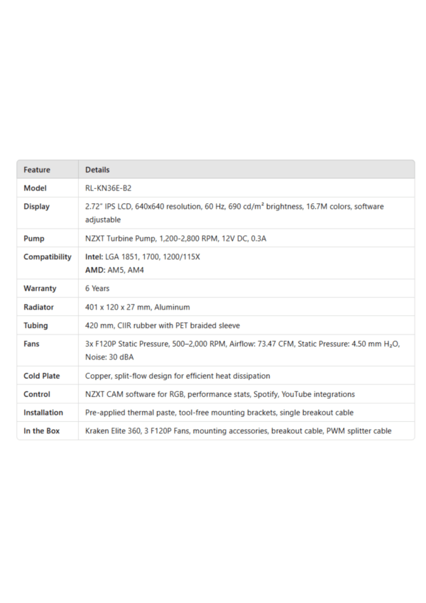 NZXT Kraken Elite LCD 360 CPU Liquid Cooler - Image 5