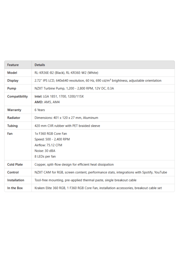 NZXT Kraken Elite RGB 360mm CPU Liquid Cooler Black - Image 5