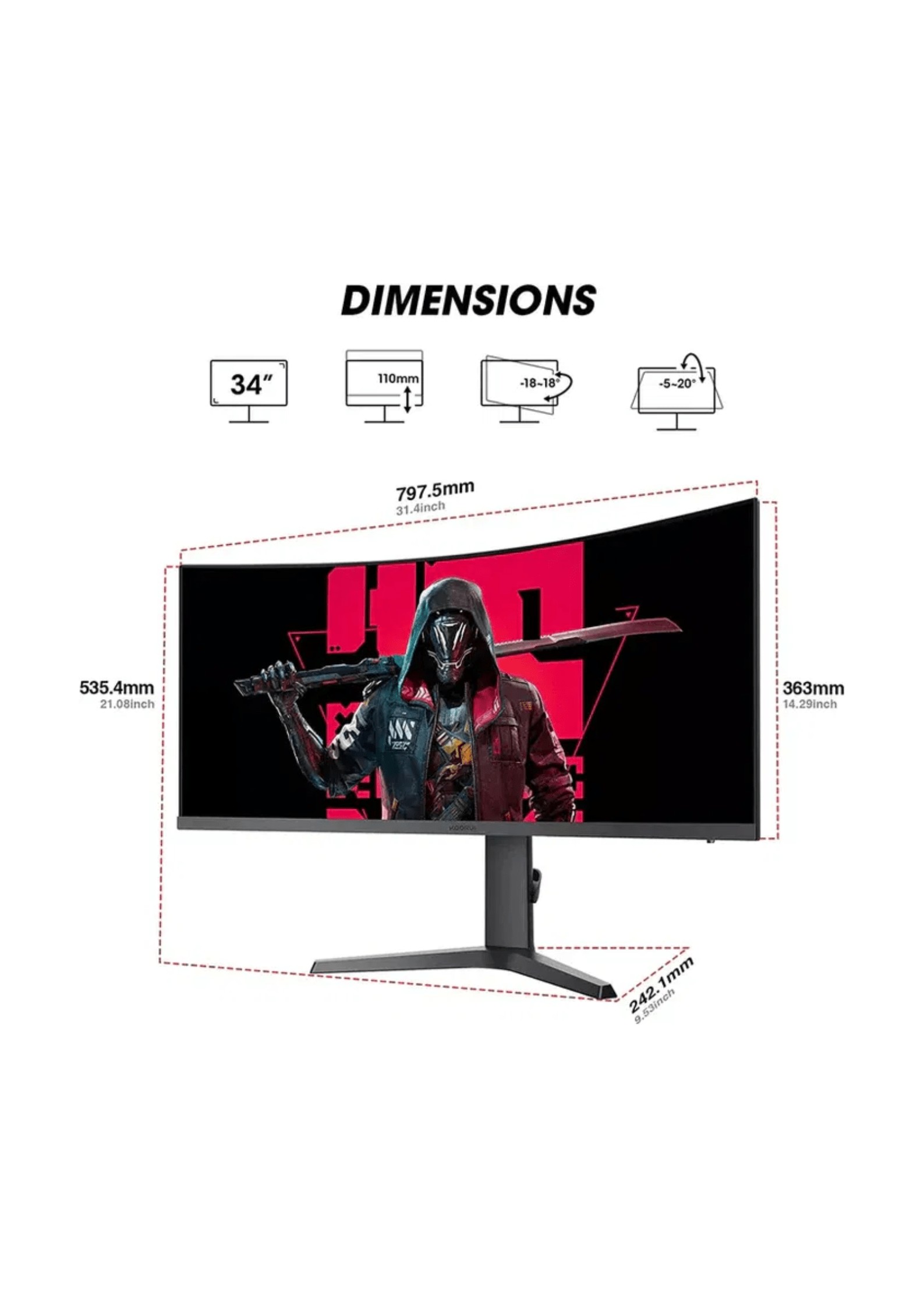 KOORUI 34E6UC 34 Inch Ultrawide Curved 144Hz 1ms 3440×1440