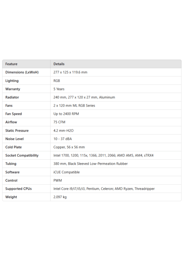 CORSAIR iCUE H100i ELITE CAPELLIX ARGB 240mm - Image 4