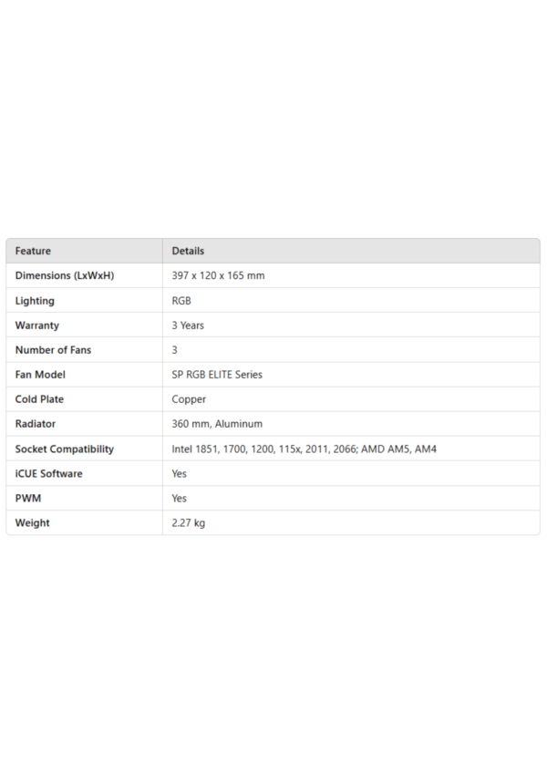 CORSAIR H150 RGB 360mm CPU Liquid Cooler - Image 4