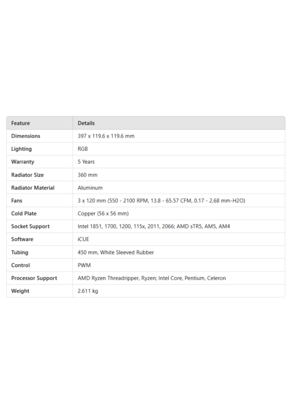 CORSAIR iCUE H150i ELITE CAPELLIX XT 360mm White - Image 4