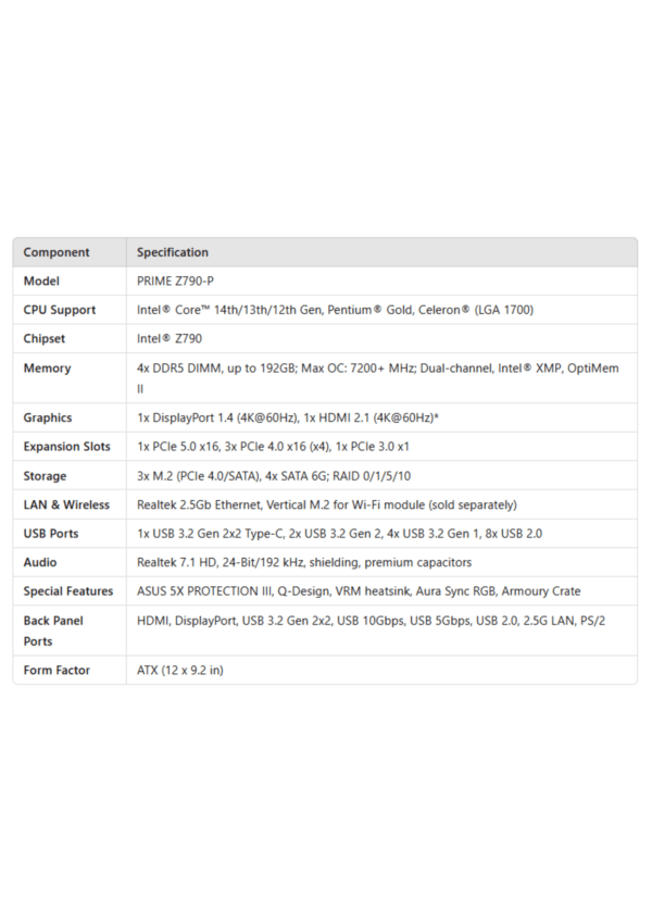 ASUS PRIME Z790-P LGA1700 DDR5 Motherboard - Image 4