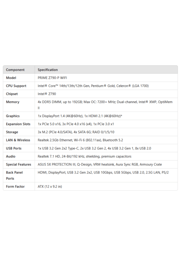 ASUS PRIME Z790-P WIFI LGA1700 DDR5 Motherboard - Image 4