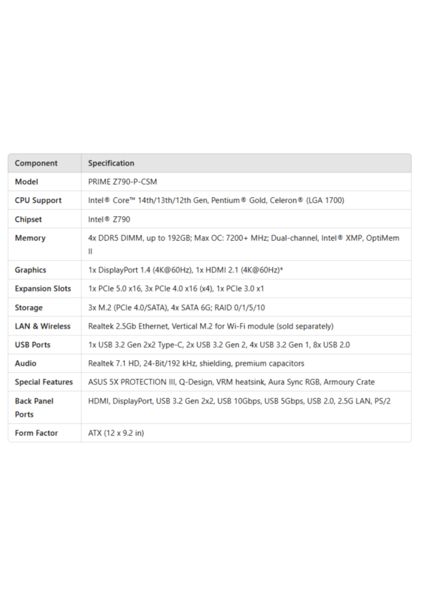 ASUS PRIME Z790-P-CSM LGA1700 DDR5 Motherboard - Image 4