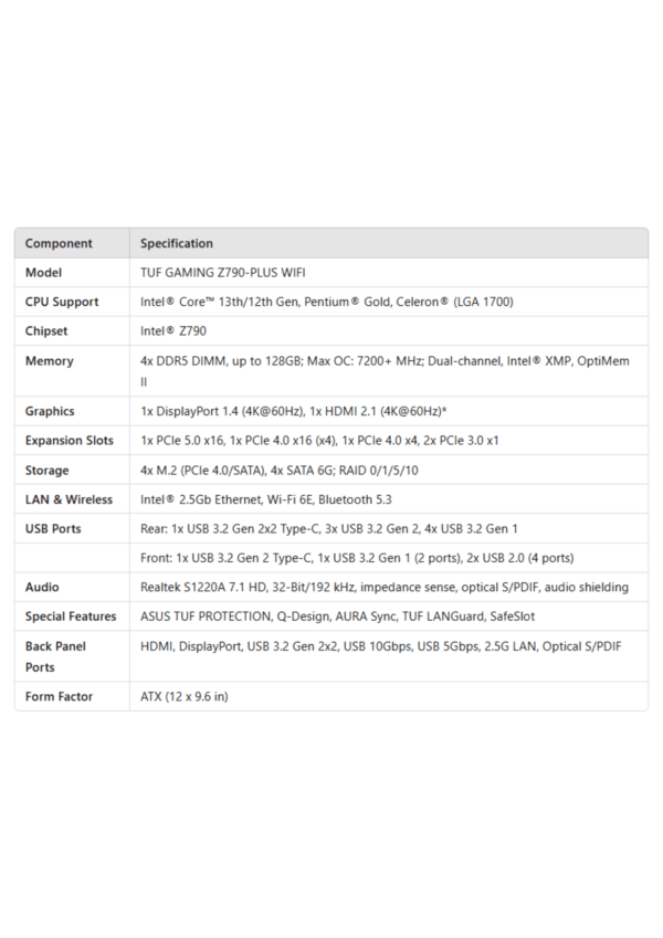 ASUS TUF GAMING Z790-PLUS WIFI LGA1700 DDR5 Motherboard - Image 4