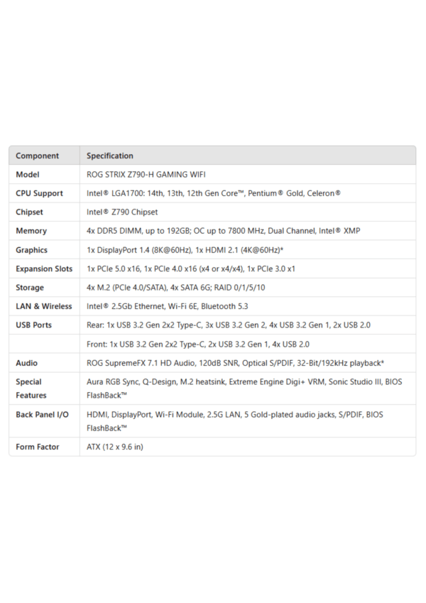 ASUS ROG STRIX Z790-H GAMING WiFi LGA1700 DDR5 Motherboard - Image 4
