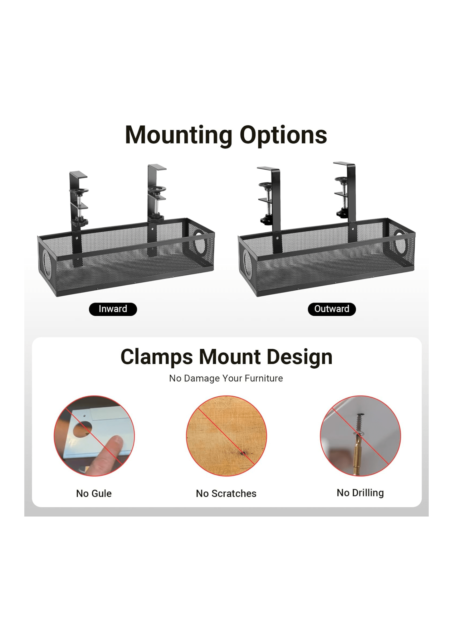 Under Desk Cable Management Tray <br> (Black)