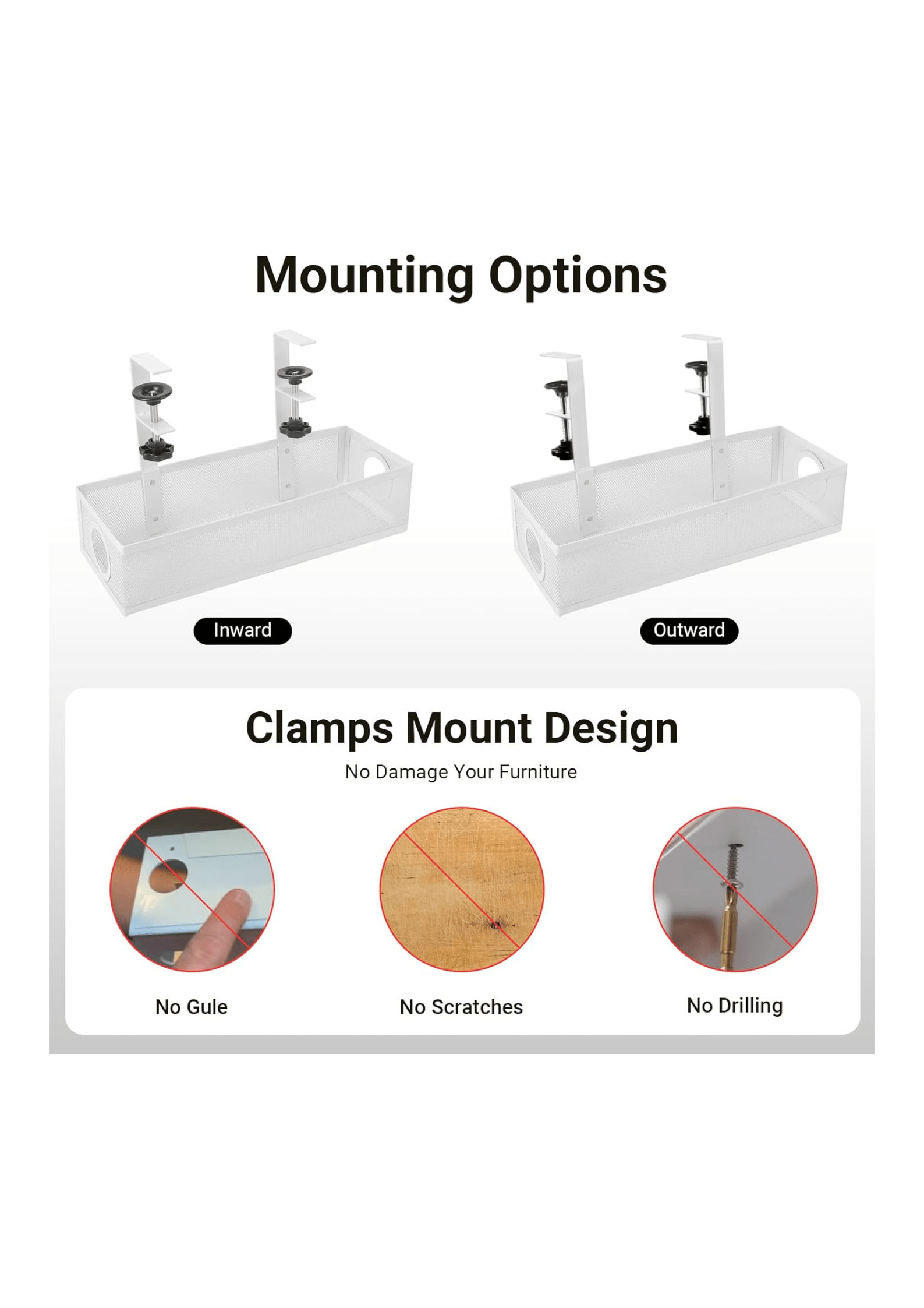 Under Desk Cable Management Tray <br> (White)