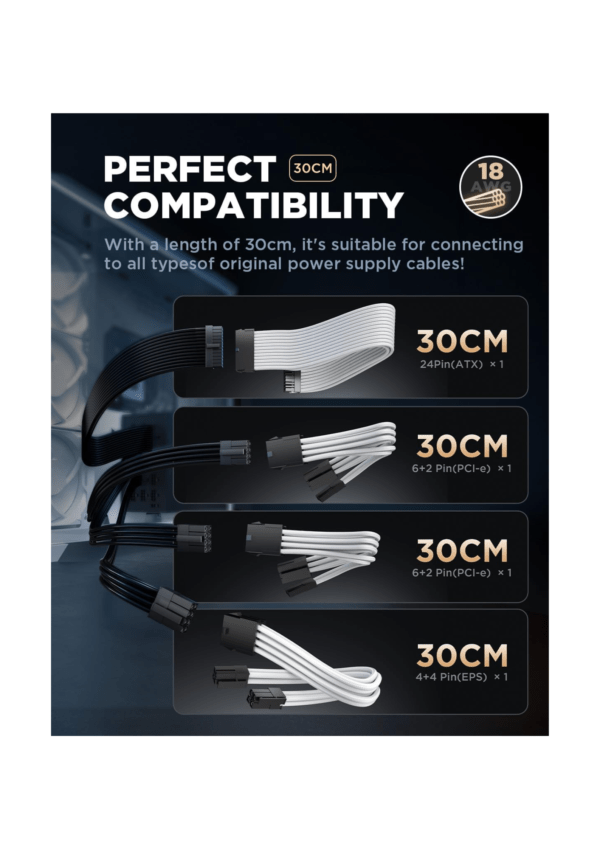 AsiaHorse PSU cable extension 30CM <br> (White-Purple) - Image 2