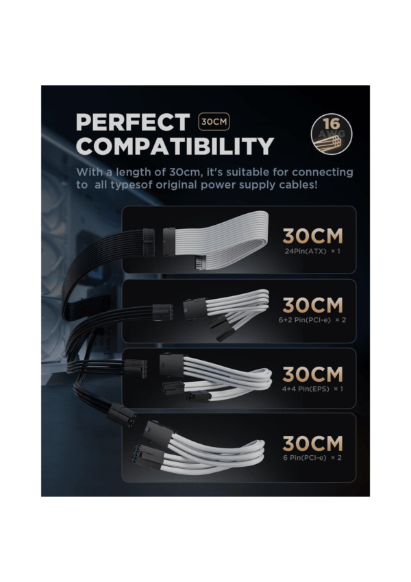 AsiaHorse PSU cable extension 6xCables 30CM <br> (White) - Image 2