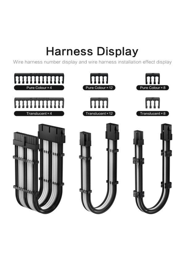 AsiaHorse PSU cable extension 6xCables 30CM <br> (Light Grey-Black) - Image 3