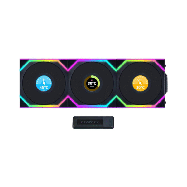 Lian Li UNI FAN SL Wireless LCD 120 Kit w/ Dual Zone ARGB, High Performance Triple Pack, 1.6" IPS Full color LCD Display