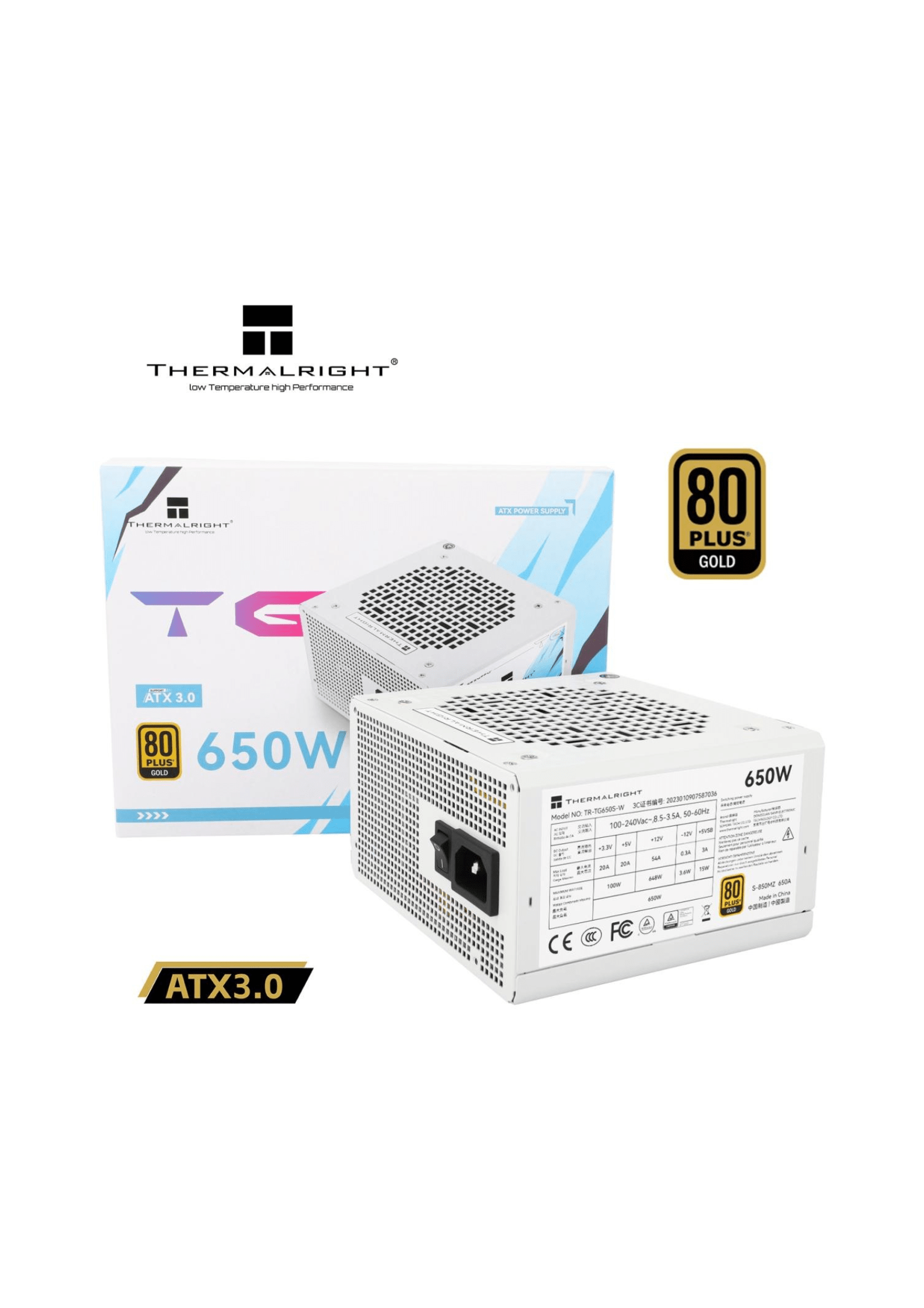 Thermalright (TG-650S-W) Gold 650W (ATX 3.0) 80 Plus Gold Non Modular, Smart Fan - Power Supply (White)