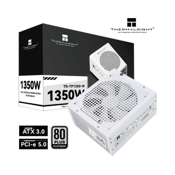 Thermalright (TP1350-W) Platinum 1350W (ATX 3.0) PCIE 5.0 (12VHPWR) 80 Plus Platinum Full Modular, Smart Fan - Power Supply (White)